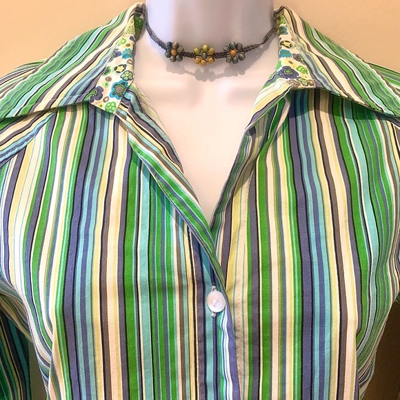 Jane Blue Striped Blouse with Floral Accents - Picture 6 of 7